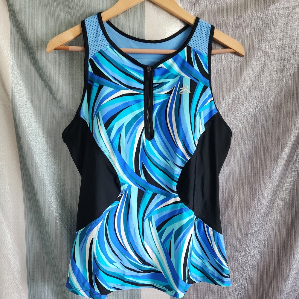 ZeroXposur Womens Bluebell Swirl‎ Half Zip Tankini Top XL E985365S Swim Beach